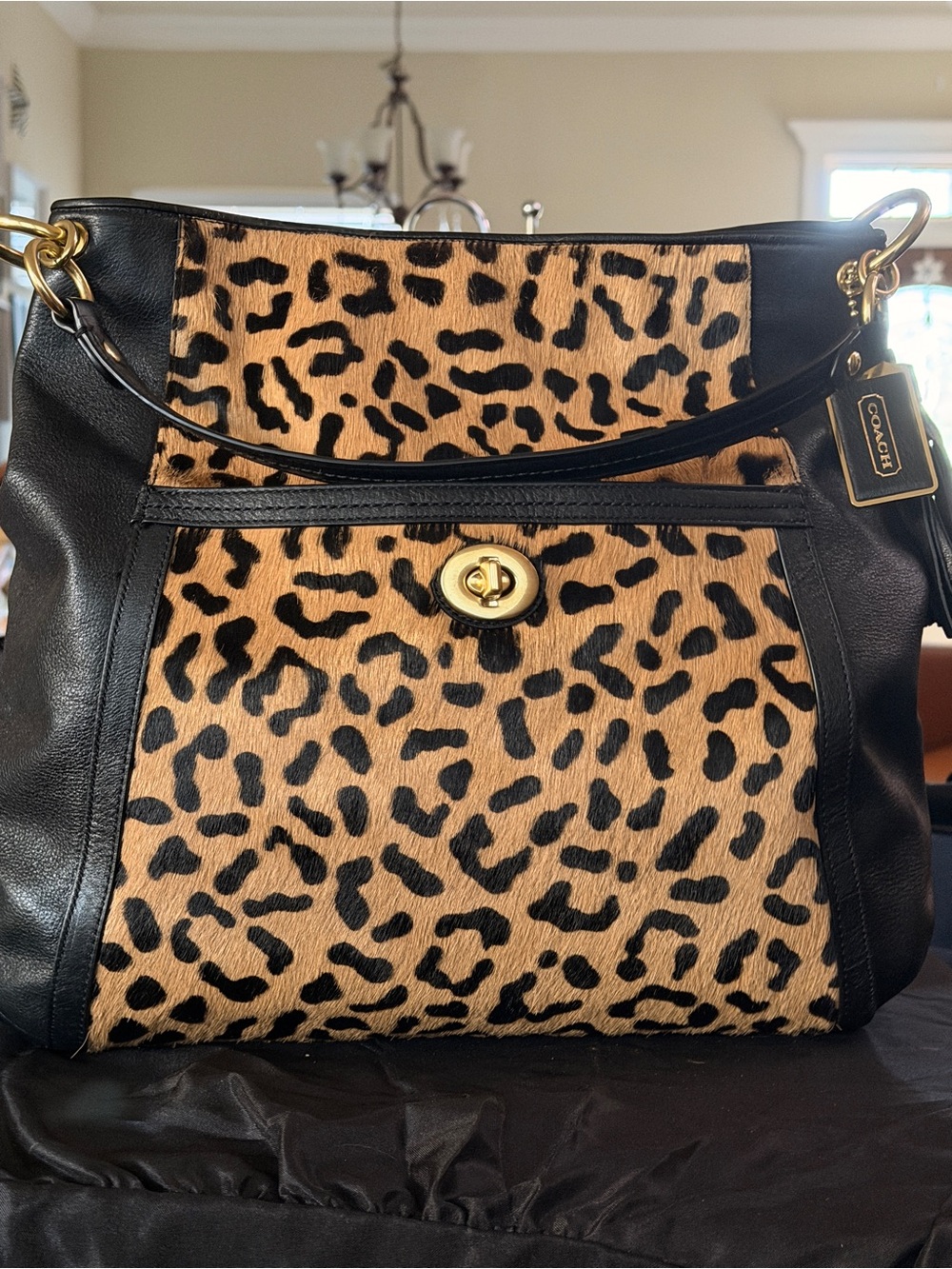 Coach Park Leopard Haircalf Large Hobo Bag (Style F24662)